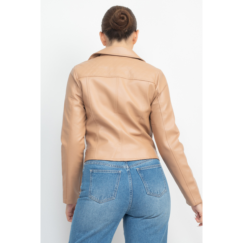 Zippered Notch Lapel Rider Jacket - Picture 5 of 8